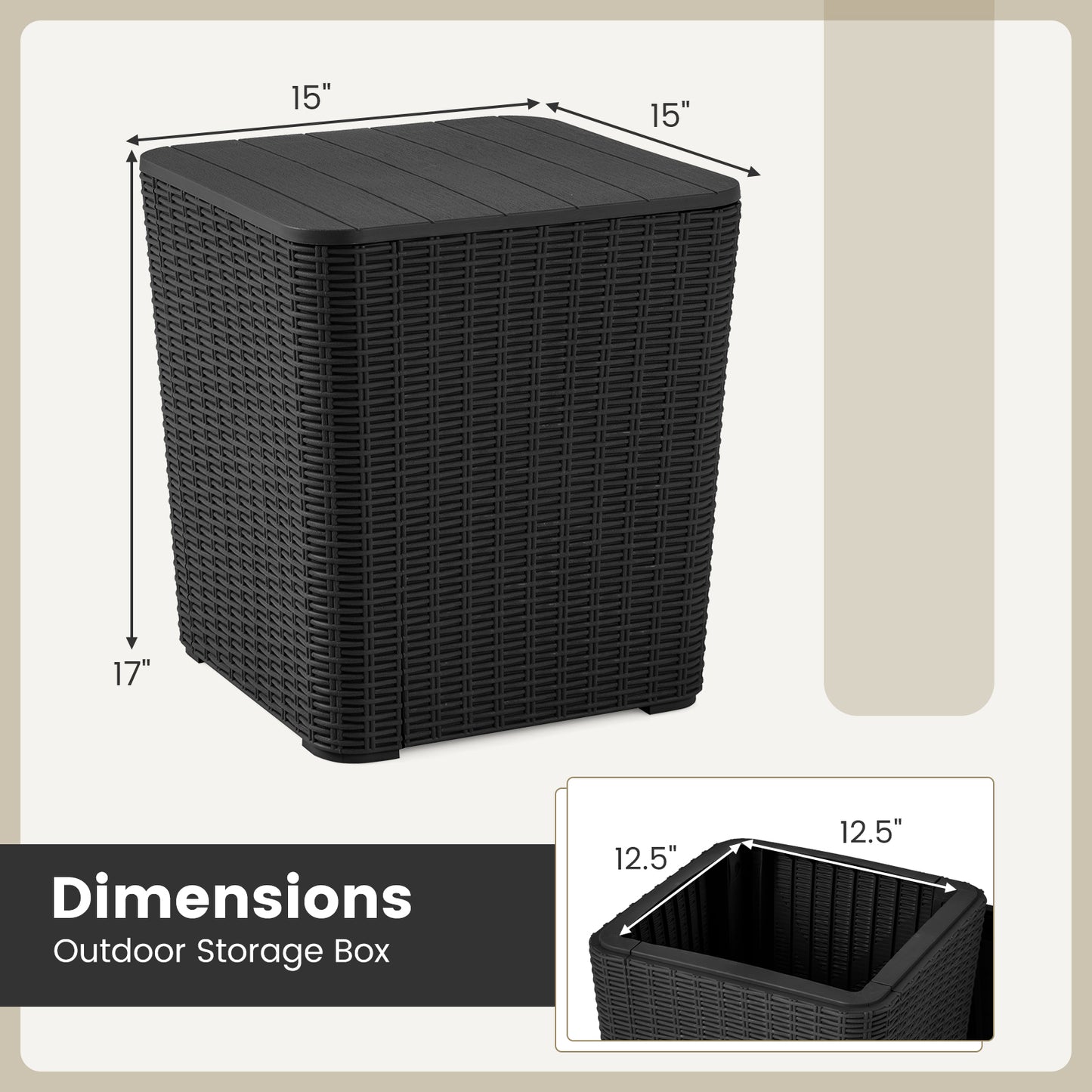 Outdoor Resin Storage Side Table with Removable Lid and Wicker-woven Accent