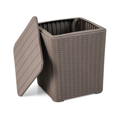 Outdoor Resin Storage Side Table with Removable Lid and Wicker-woven Accent-Black - Coffee