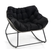 Outdoor Rocking Chair Oversized Patio PE Wicker Egg Chair with Cushion-Black