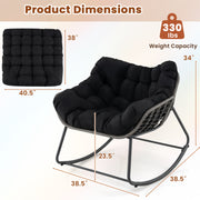Outdoor Rocking Chair Oversized Patio PE Wicker Egg Chair with Cushion-Black