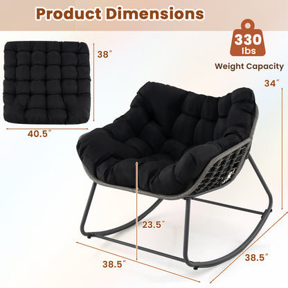 Outdoor Rocking Chair Oversized Patio PE Wicker Egg Chair with Cushion