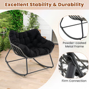 Outdoor Rocking Chair Oversized Patio PE Wicker Egg Chair with Cushion-Black