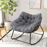 Outdoor Rocking Chair Oversized Patio PE Wicker Egg Chair with Cushion-Gray