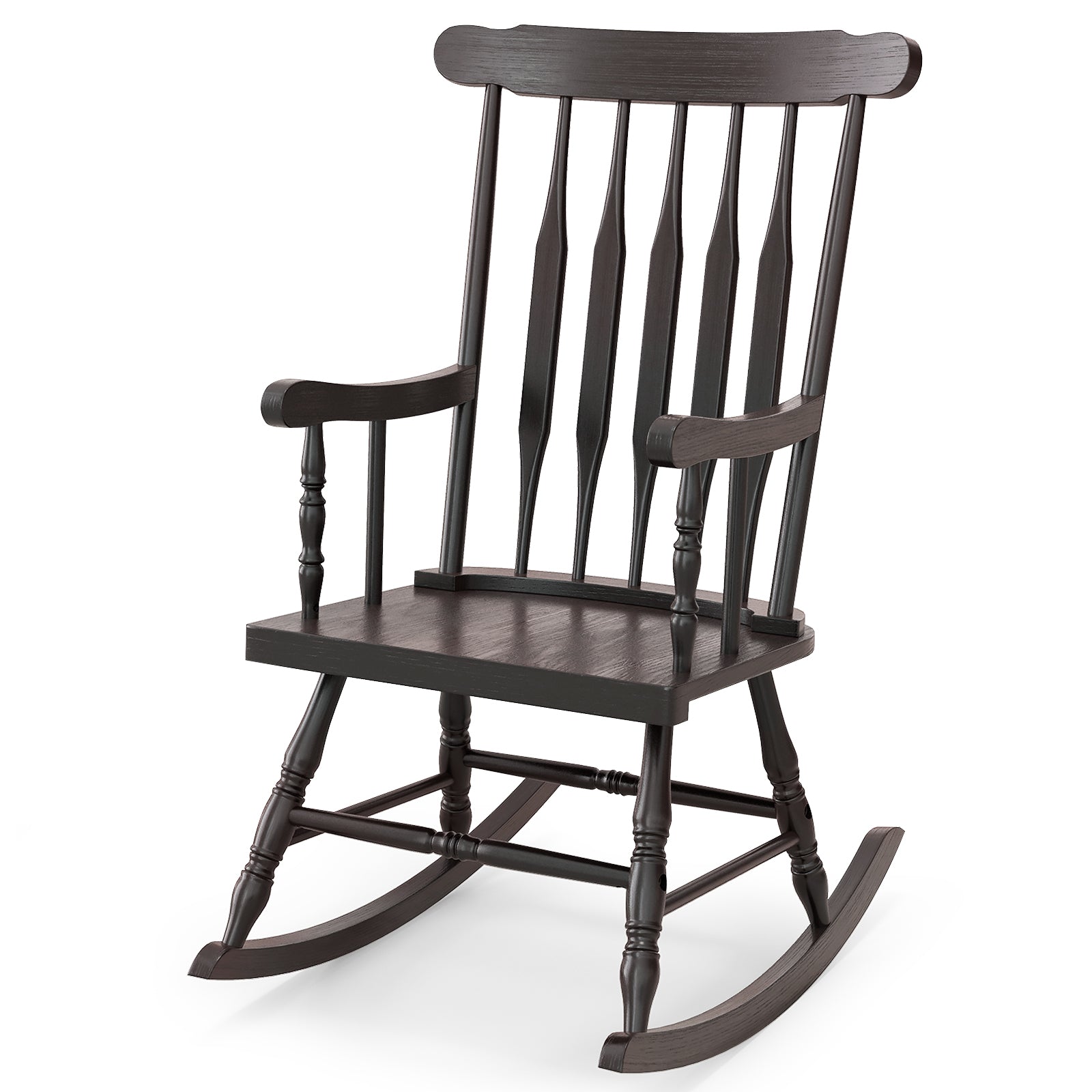 Rocking Chair with Solid Wooden Frame for Garden and Patio-Natural - Brown