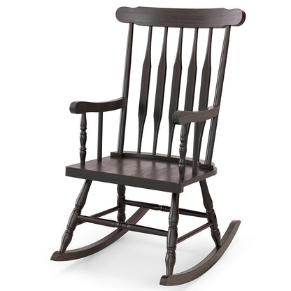 Rocking Chair with Solid Wooden Frame for Garden and Patio-Natural - Brown