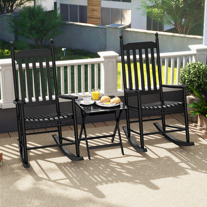 High-Back Acacia Wood Outdoor Rocking Chair with Solid Rocking Base