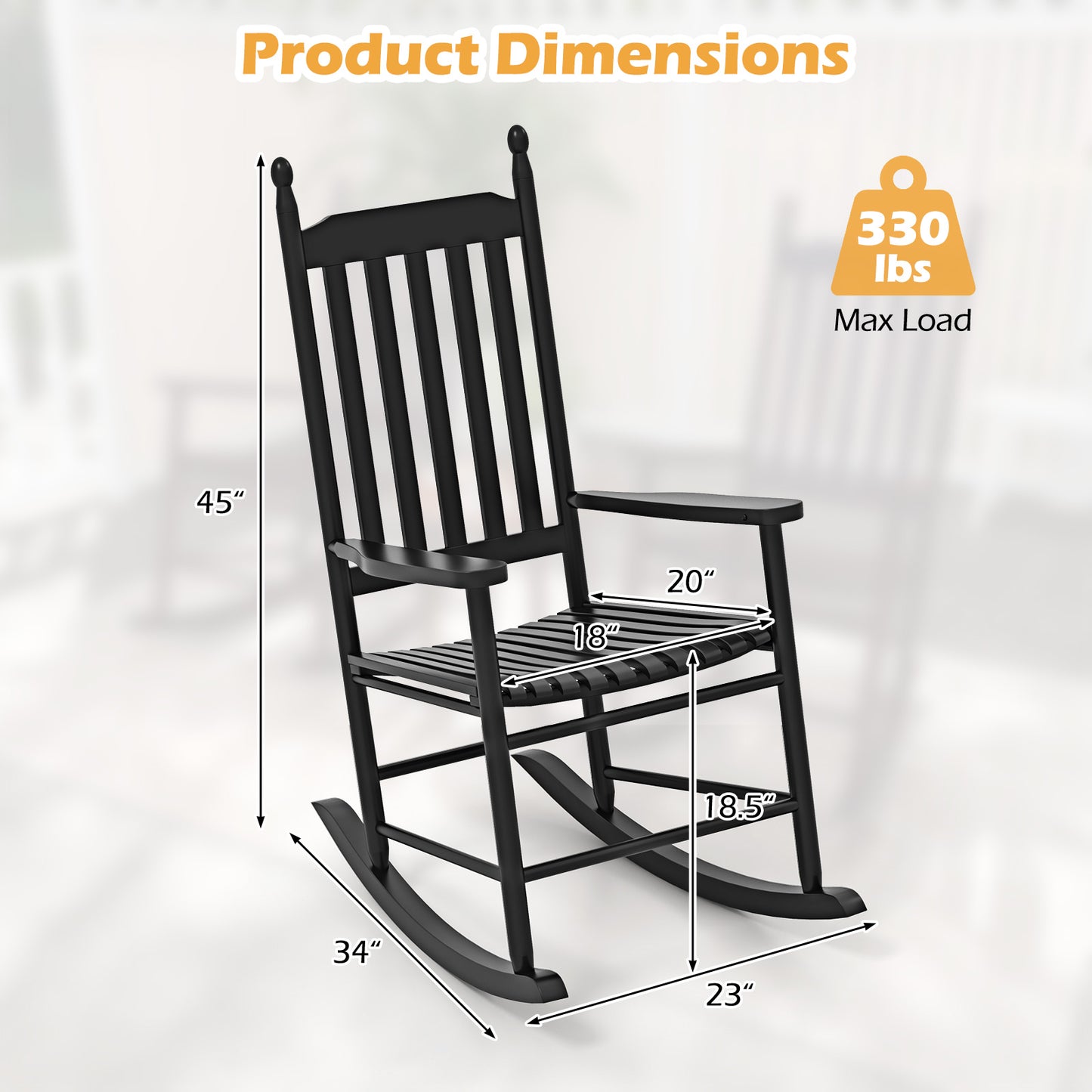 High-Back Acacia Wood Outdoor Rocking Chair with Solid Rocking Base