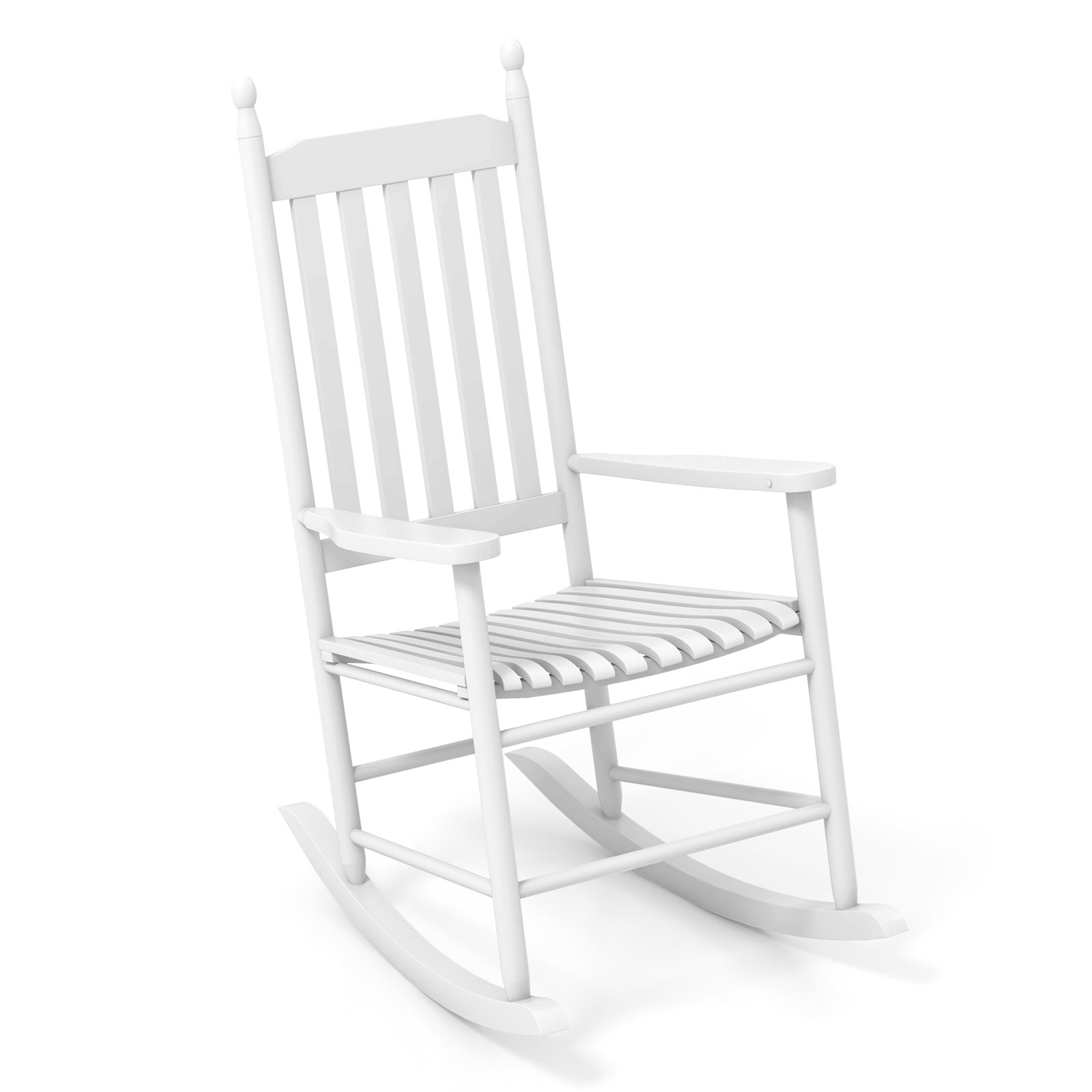High-Back Acacia Wood Outdoor Rocking Chair with Solid Rocking Base-Black - White