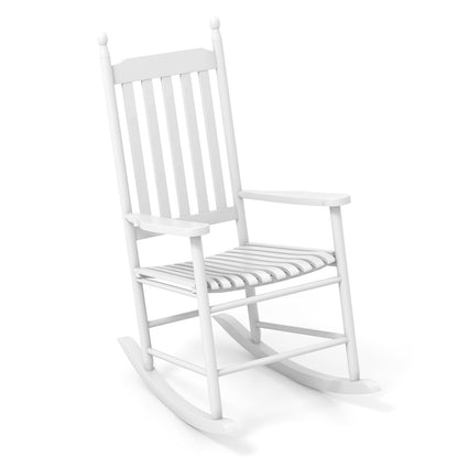 High-Back Acacia Wood Outdoor Rocking Chair with Solid Rocking Base-Black - White