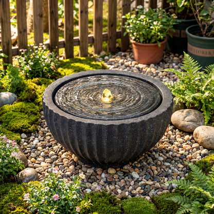 Outdoor Round Sphere Water Fountain with LED Lights and Pump