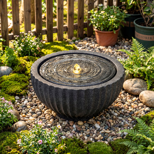 Outdoor Round Sphere Water Fountain with LED Lights and Pump