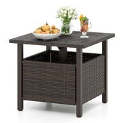 Outdoor Side Table All-Weather PE Wicker Patio Table with Umbrella Hole-Brown