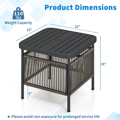 Outdoor Side Table with Umbrella Hole and Storage Shelf