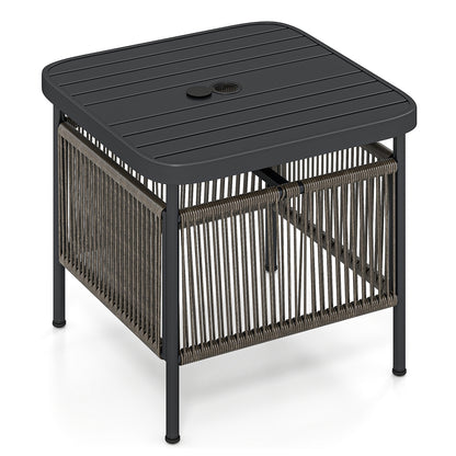 Outdoor Side Table with Umbrella Hole and Storage Shelf