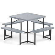 Outdoor Square Picnic Table Bench Set for 4-8 People with Umbrella Hole-Gray