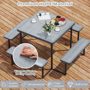 Outdoor Square Picnic Table Bench Set for 4-8 People with Umbrella Hole-Gray