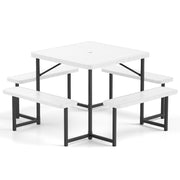 Outdoor Square Picnic Table Bench Set for 4-8 People with Umbrella Hole-White