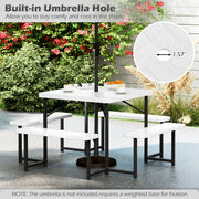 Outdoor Square Picnic Table Bench Set for 4-8 People with Umbrella Hole-White