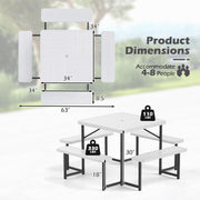 Outdoor Square Picnic Table Bench Set for 4-8 People with Umbrella Hole-White