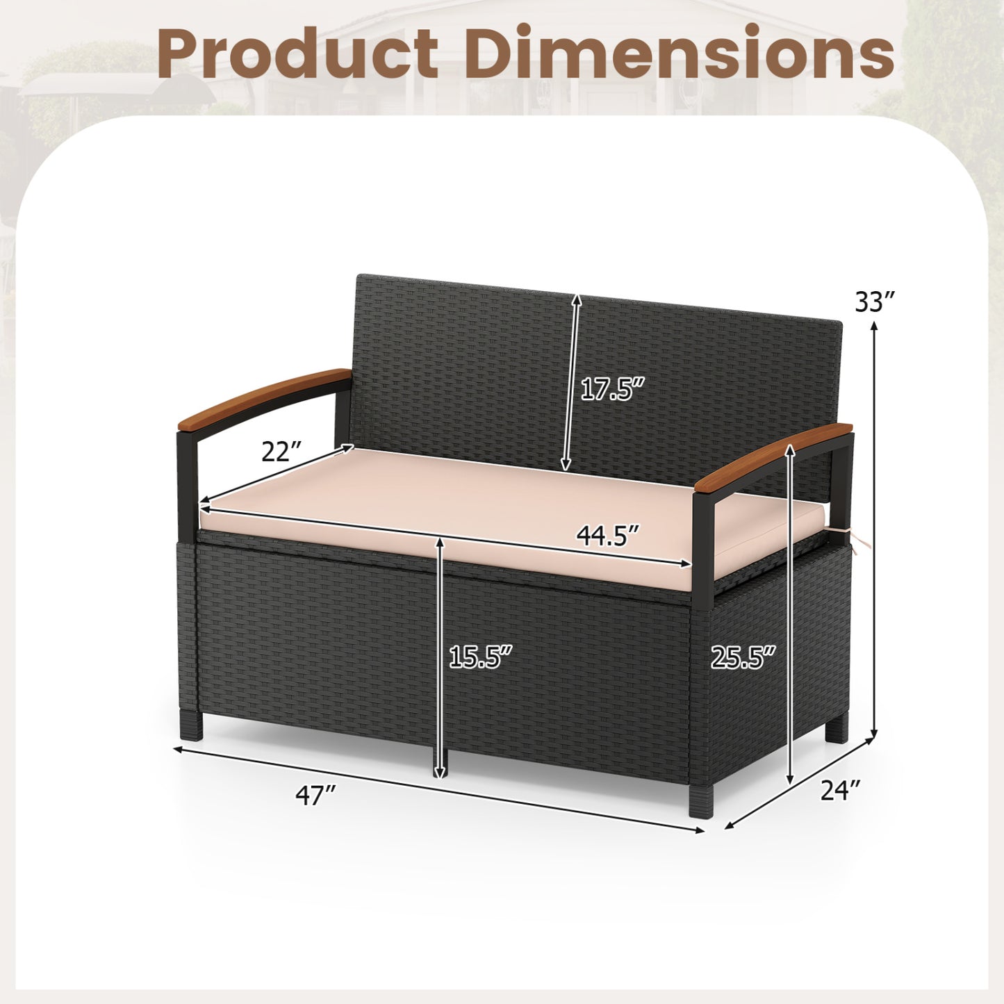 Outdoor Storage Bench Deck Box Patio Furniture with Cushion-White - Brown