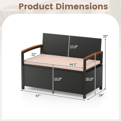 Outdoor Storage Bench Deck Box Patio Furniture with Cushion-White - Brown
