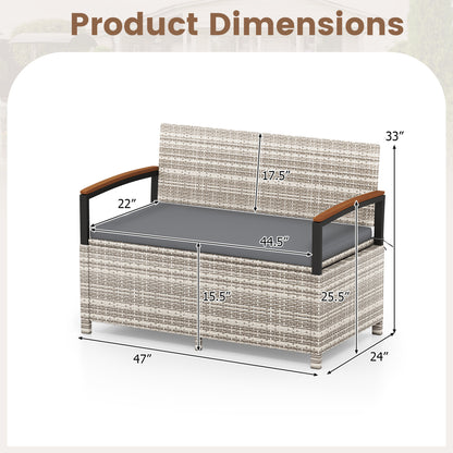 Outdoor Storage Bench Deck Box Patio Furniture with Cushion-White - Gray