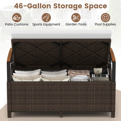 Outdoor Storage Bench Deck Box Patio Furniture with Cushion-White