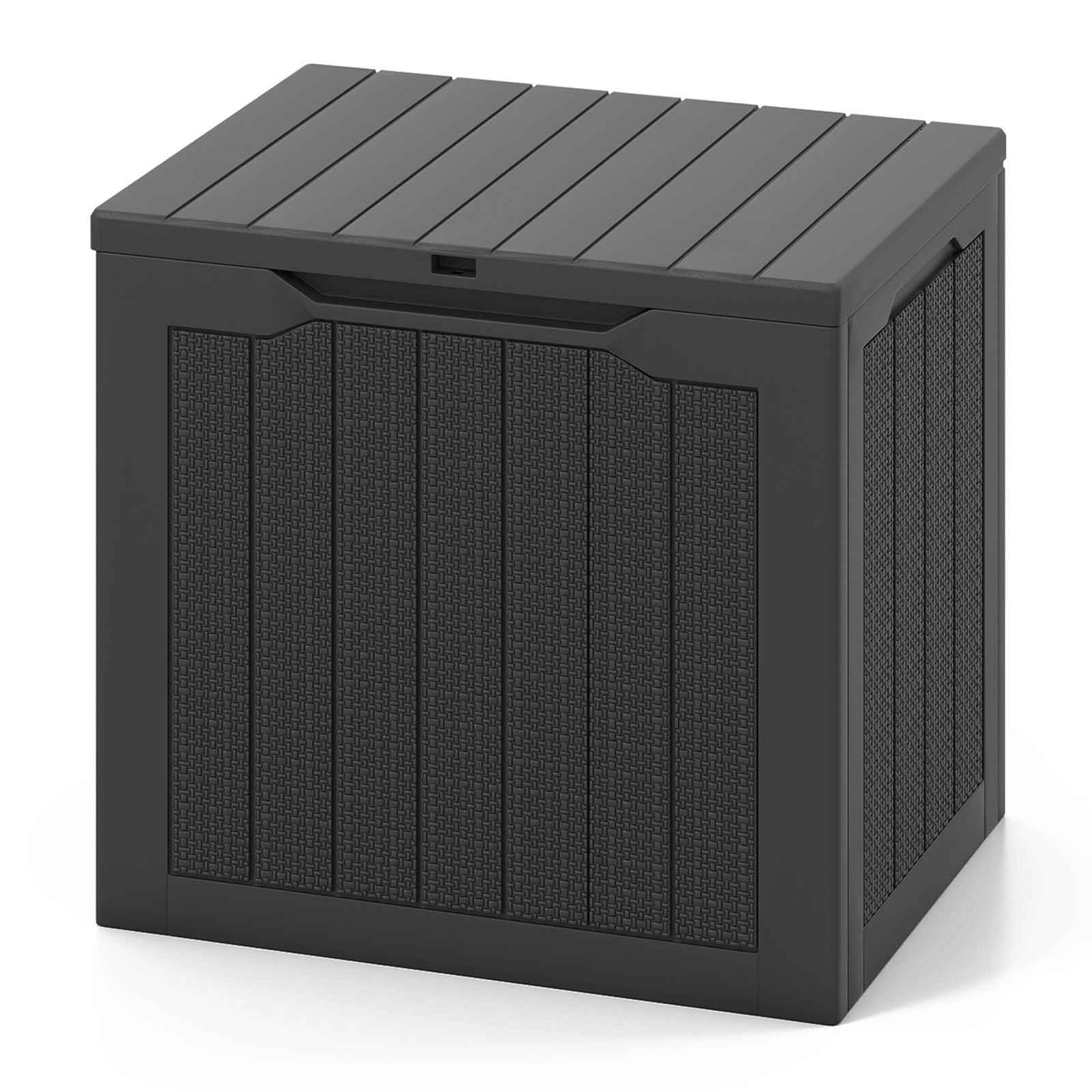 Outdoor Storage Box 25 Gallon Deck Box with Lockable Lid and Wicker-woven Texture-Black