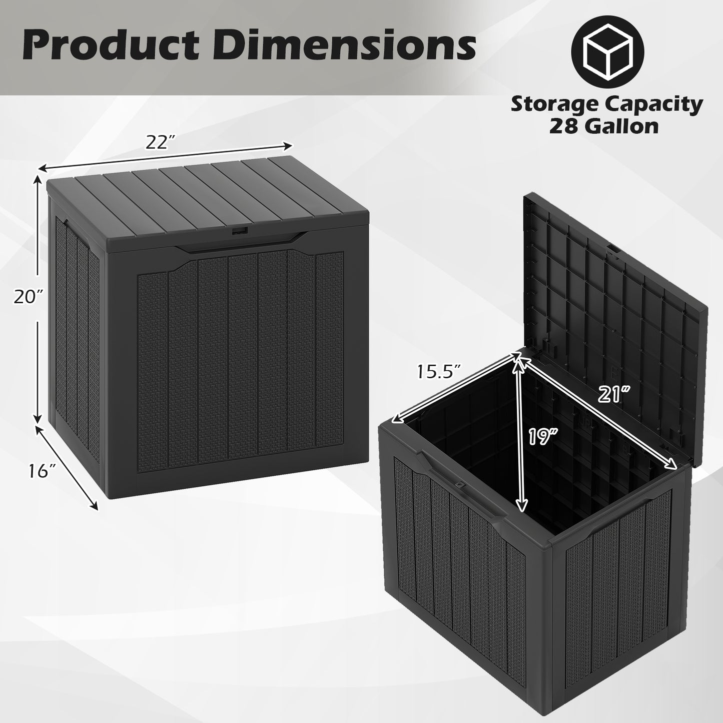 Outdoor Storage Box 25 Gallon Deck Box with Lockable Lid and Wicker-woven Texture-Black