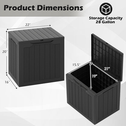 Outdoor Storage Box 25 Gallon Deck Box with Lockable Lid and Wicker-woven Texture-Black