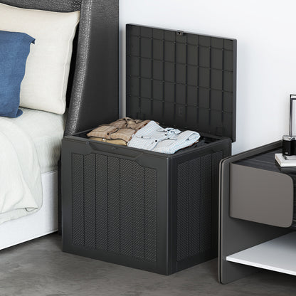 Outdoor Storage Box 25 Gallon Deck Box with Lockable Lid and Wicker-woven Texture-Black