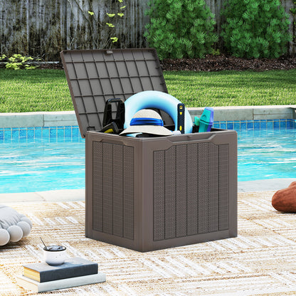 Outdoor Storage Box 25 Gallon Deck Box with Lockable Lid and Wicker-woven Texture-Brown