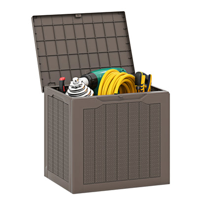 Outdoor Storage Box 25 Gallon Deck Box with Lockable Lid and Wicker-woven Texture-Brown
