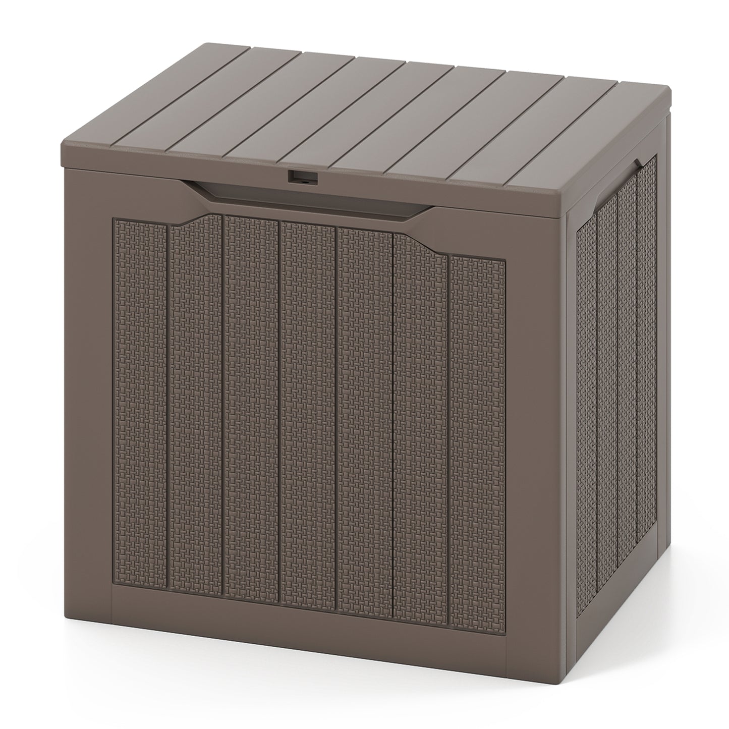 Outdoor Storage Box 25 Gallon Deck Box with Lockable Lid and Wicker-woven Texture-Brown