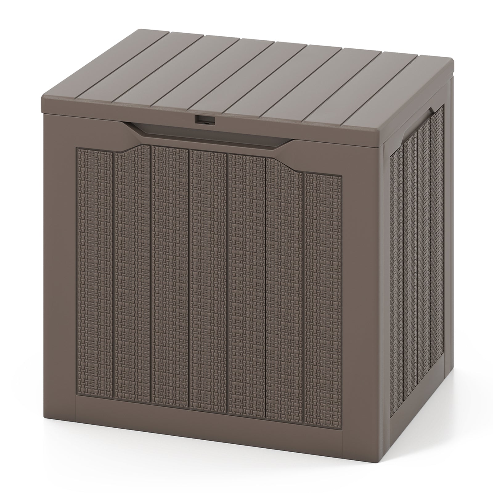 Outdoor Storage Box 25 Gallon Deck Box with Lockable Lid and Wicker-woven Texture-Brown