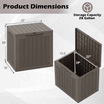 Outdoor Storage Box 25 Gallon Deck Box with Lockable Lid and Wicker-woven Texture-Brown