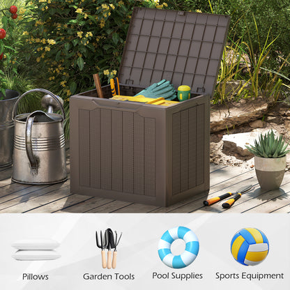 Outdoor Storage Box 25 Gallon Deck Box with Lockable Lid and Wicker-woven Texture-Brown