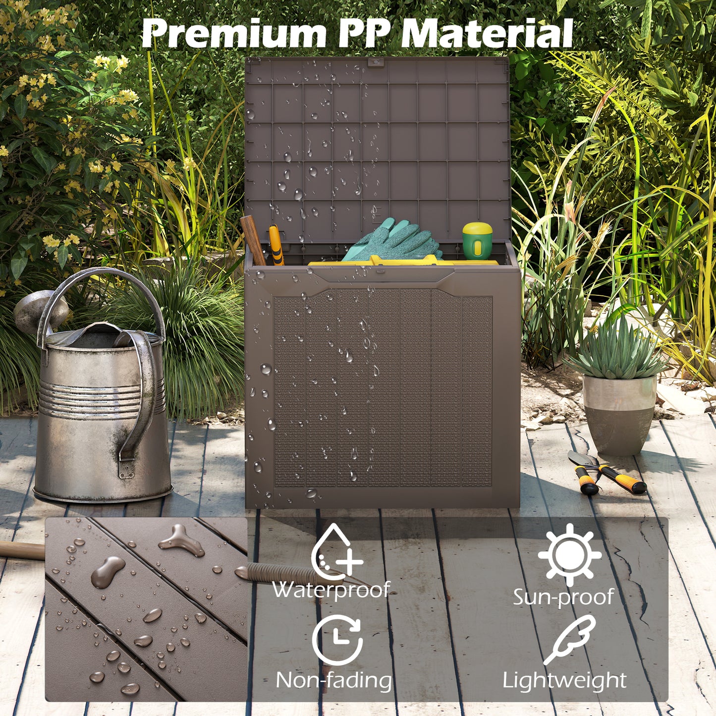 Outdoor Storage Box 25 Gallon Deck Box with Lockable Lid and Wicker-woven Texture-Brown