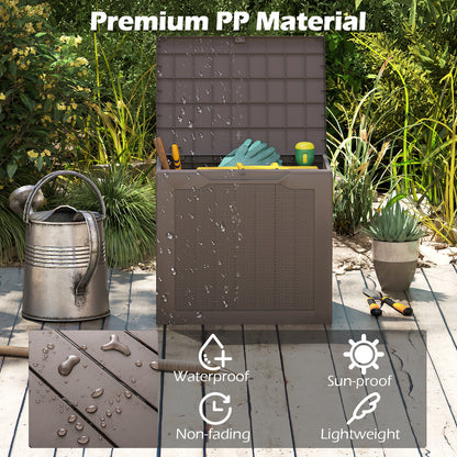 Outdoor Storage Box 25 Gallon Deck Box with Lockable Lid and Wicker-woven Texture-Brown