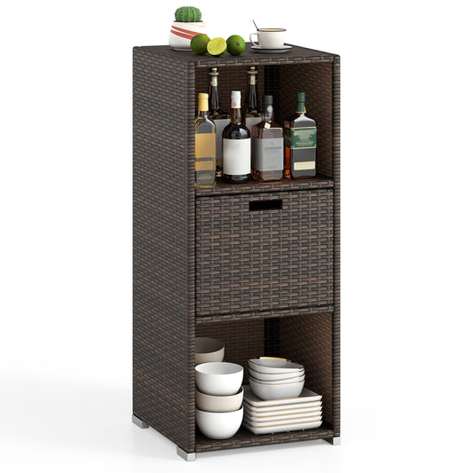 Outdoor Storage Cabinet Patio Wicker Organizer with Drawer