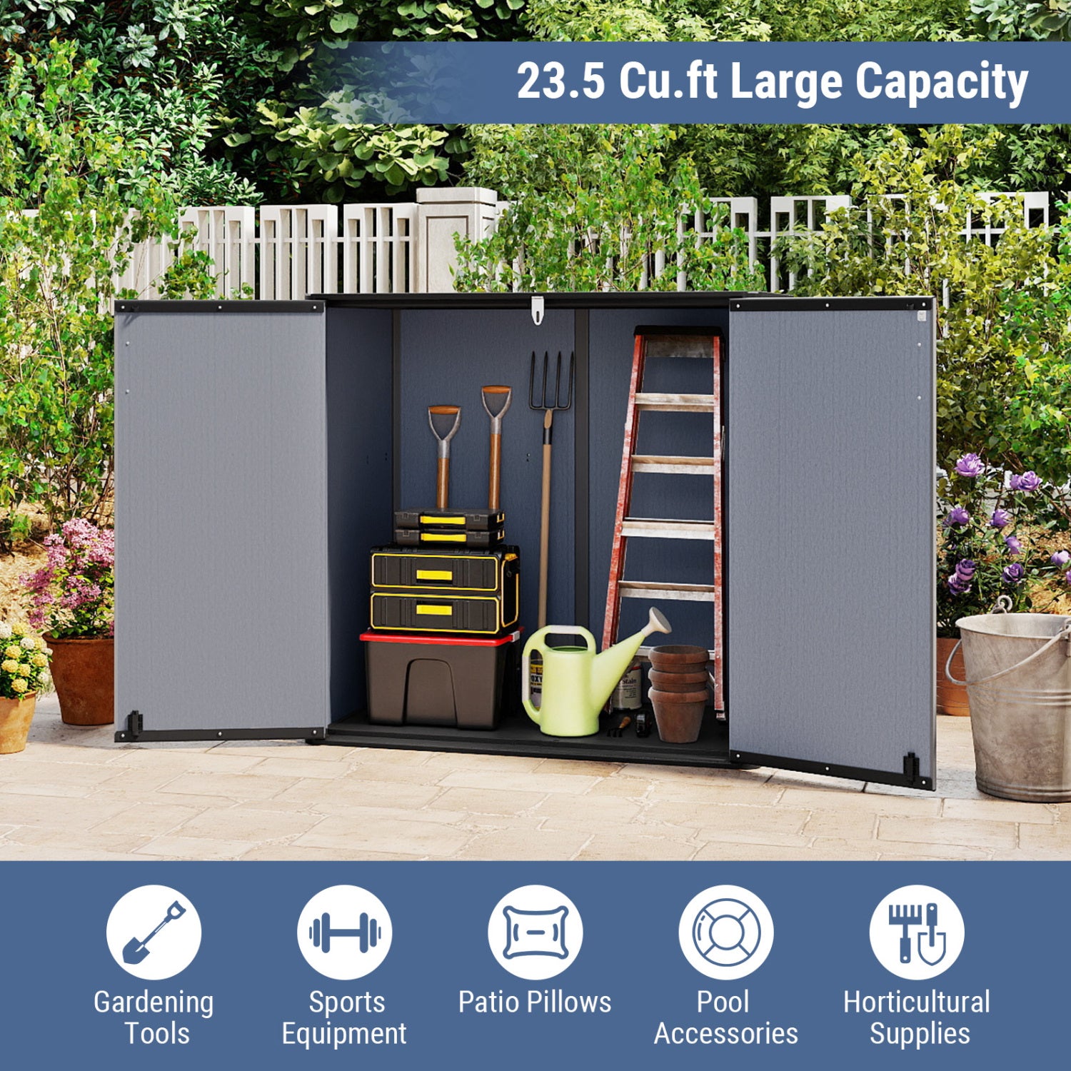 Outdoor Storage Shed 23.5 Cu.ft All-Weather Storage Box with Floor Lockable Door