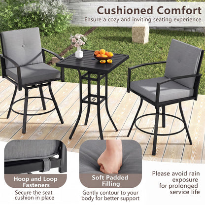 Outdoor Swivel Bar Stools Set of 2 Bar Height Patio Chairs with High Backrest