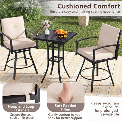 Outdoor Swivel Bar Stools Set of 2 Bar Height Patio Chairs with High Backrest