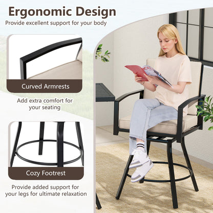 Outdoor Swivel Bar Stools Set of 2 Bar Height Patio Chairs with High Backrest