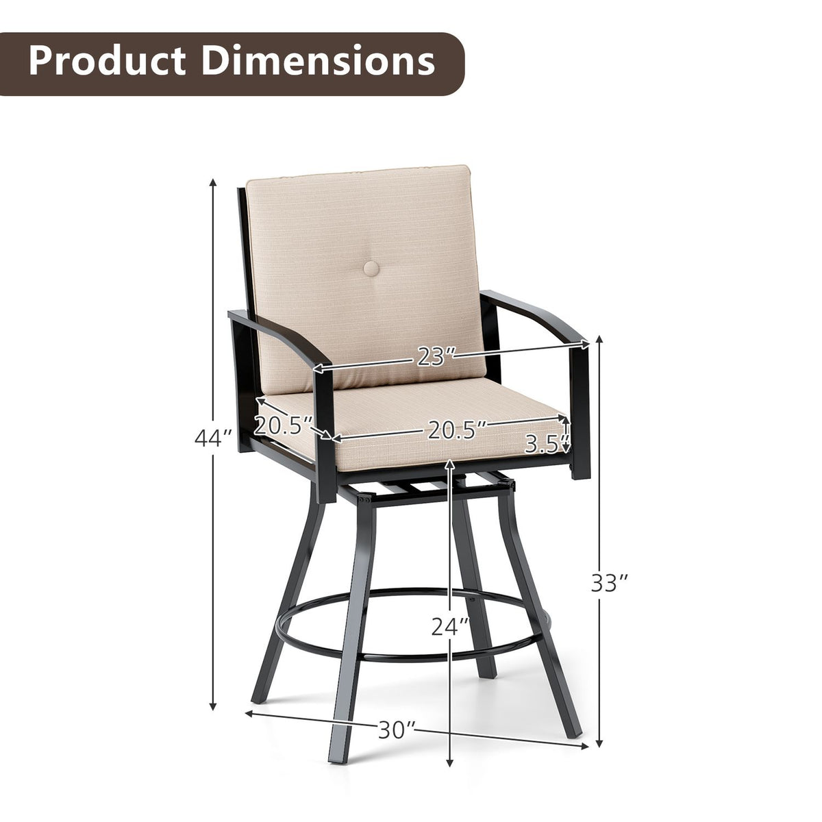 Outdoor Swivel Bar Stools Set of 2 Bar Height Patio Chairs with High Backrest