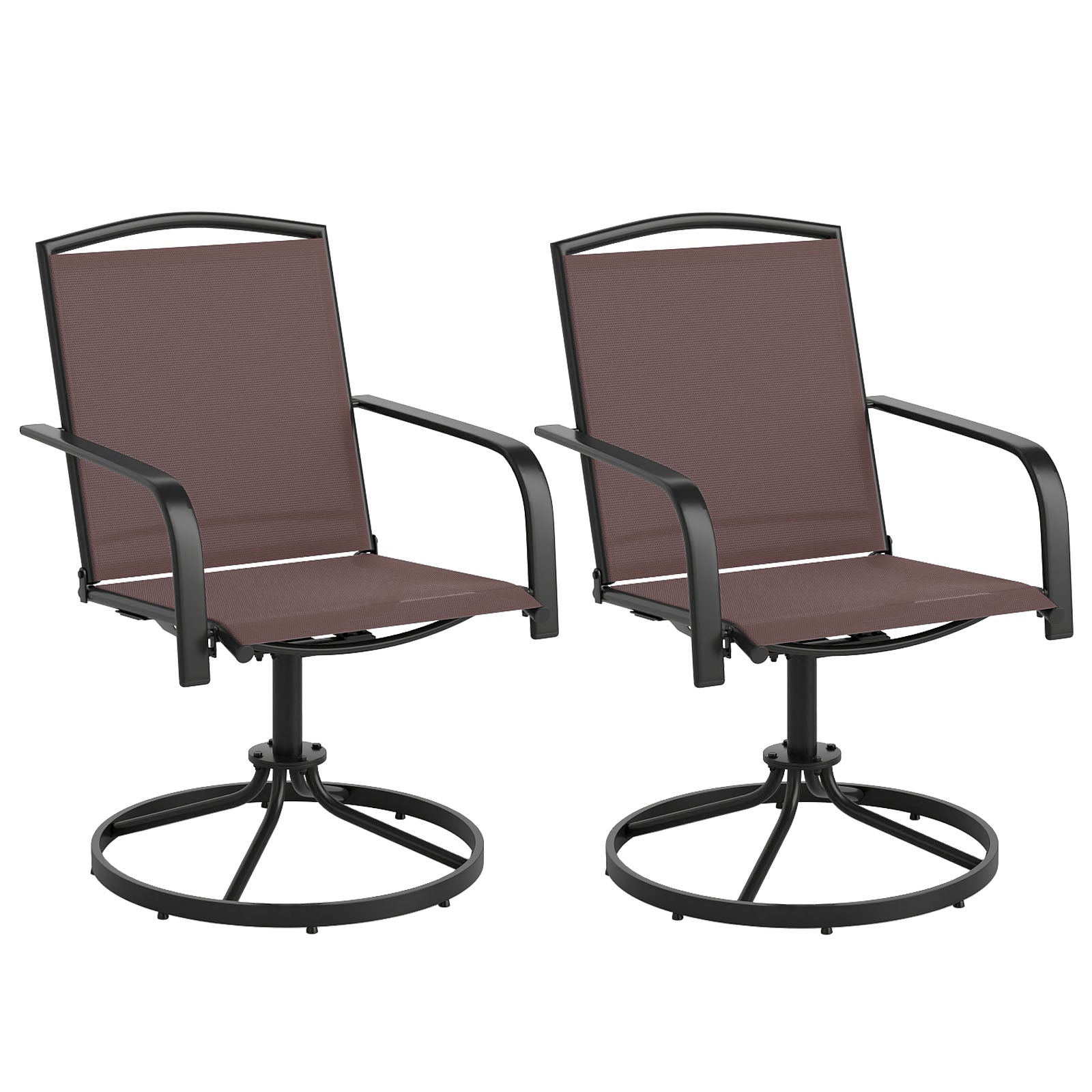Outdoor Swivel Chairs Set of 2 with High Back and Breathable Seat-Gray - Coffee