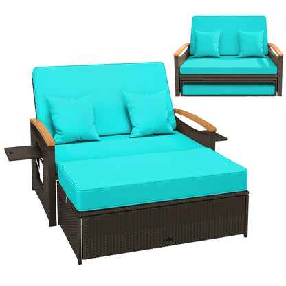 Outdoor Wicker Daybed with Folding Panels and Storage Ottoman-Red - Green