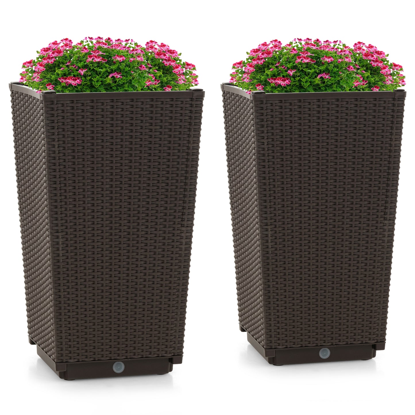 Outdoor Wicker Flower Pot Set of 2 with Drainage Hole for Porch Balcony - Brown