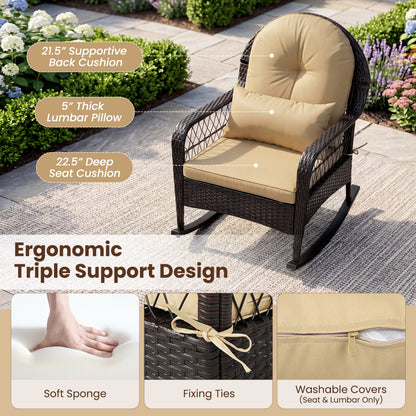 Outdoor Wicker Rocking Chair with Cushions - 400 LBS Capacity
