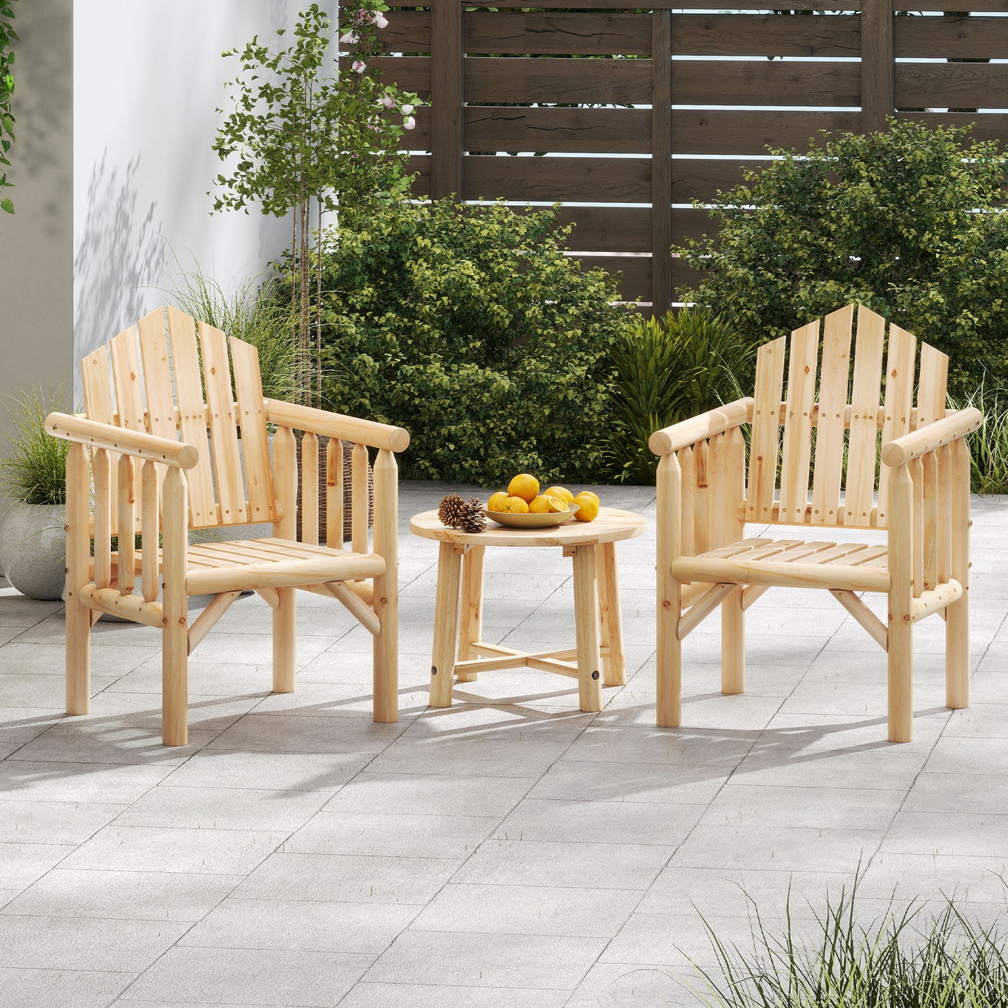 Outdoor Wood Armchair Wooden Patio Dining Chair with Armrests-Natural